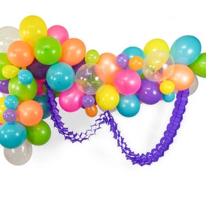 Giant Balloon Garland Kit - Neon Pink Orange Yellow Purple Teal Giant Balloon Arch -“Electric Slide”XL Party Prop,Backdrop, 80's Theme Decor