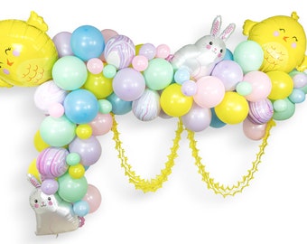 Giant Balloon Garland Kit - Yellow Pink  Blue Lavender Pistachio Teal-“Hoppy Spring” Balloon Garland, Pastel Easter Spring Balloon Garland