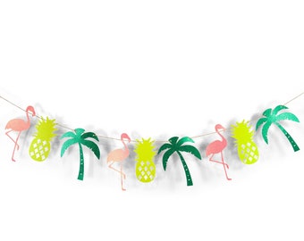 Flamingo/Pineapple Banner - Pink Teal Green - "Tropical Tango"  Birthday, Summer Party, Bridal, Baby Shower, Wedding, Backdrop