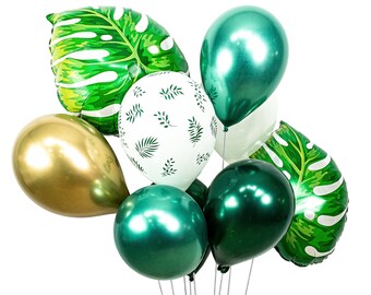 Balloon Cluster - Forest Green White Gold Giant Balloons- “Botanical” XL Party Prop, Wedding Centerpiece, First Birthday, Jungle Theme