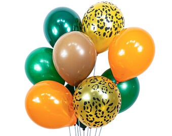Balloon Cluster - Brown Orange Green Cheetah Print Giant Balloons- “Jungle Safari” XL Party Prop, Centerpiece, Rainforest, Roar, Zoo Theme
