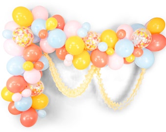 Giant Balloon Garland Kit - Pastel Pink Coral Mustard Blue  Giant Balloon Arch - “Spring Fling” XL Party Prop, Pastel Balloons