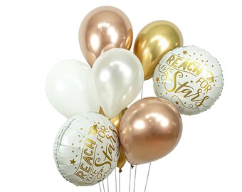 Balloon Cluster - White Gold Rose Gold Giant Balloons- “Reach for the Stars” XL Party Prop, Table Decor, Graduation Party, First Birthday