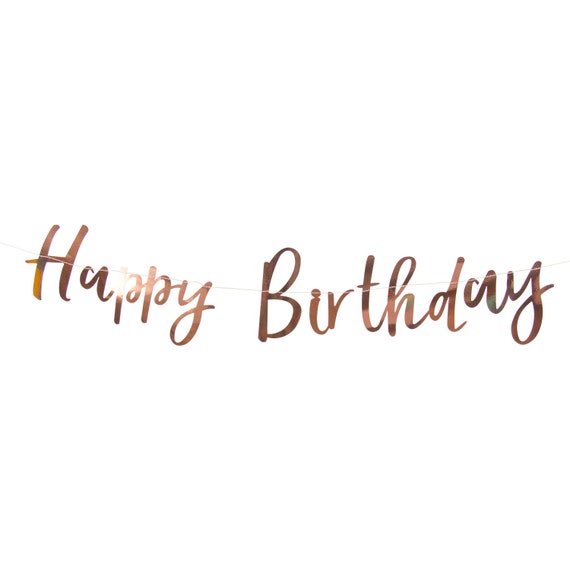 Rose Gold Glitter Happy Birthday Banner - Pre-Strung, No DIY Required! Ready-to-Hang Party Decor