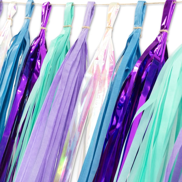 15+ Tassel Garland - Lavender Teal Mint Iridescent Tassels- "Mermaid Tales" Tassel Banner - Backdrop, DIY Party Decor, Birthday