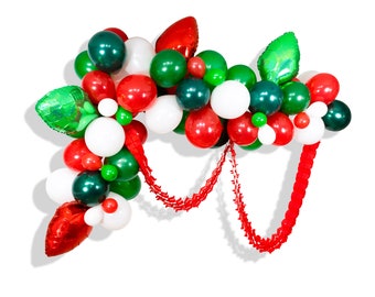 Balloon Garland Kit - Green Red White Forest Candy Giant Balloon Arch -“A Merry & Bright Christmas” XL Party Prop Backdrop, Balloons