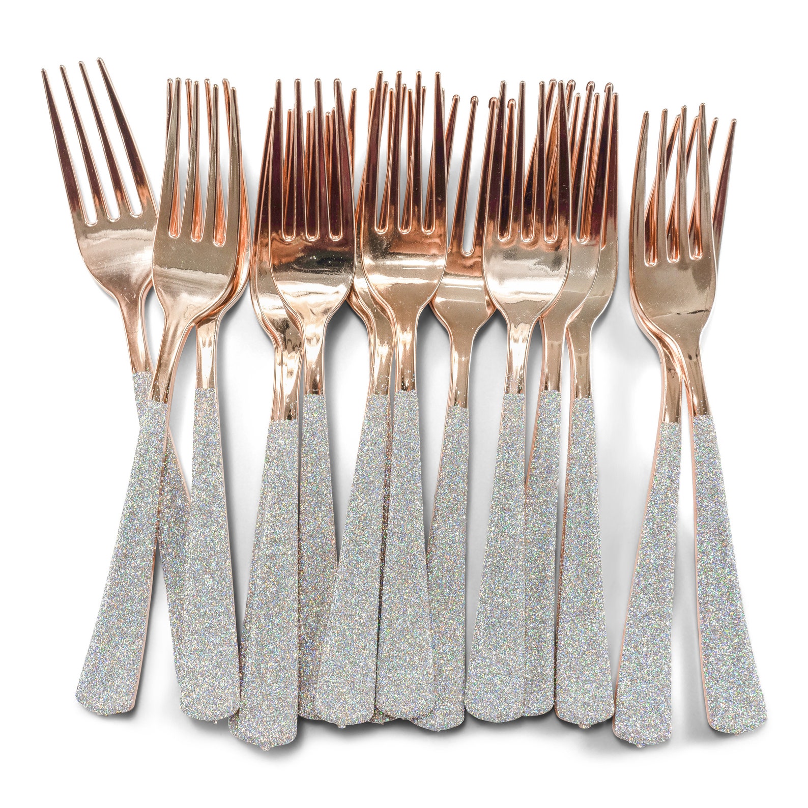 15pc Rose Gold Forks Holographic Glitter Decorative Etsy
