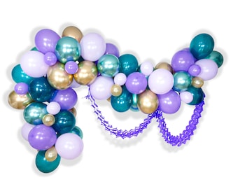 Balloon Garland Kit - Purple Lavender Teal Chrome Mint White Gold Giant Balloon Arch -“Disney Jasmine" XL Party Prop, Aladdin Theme