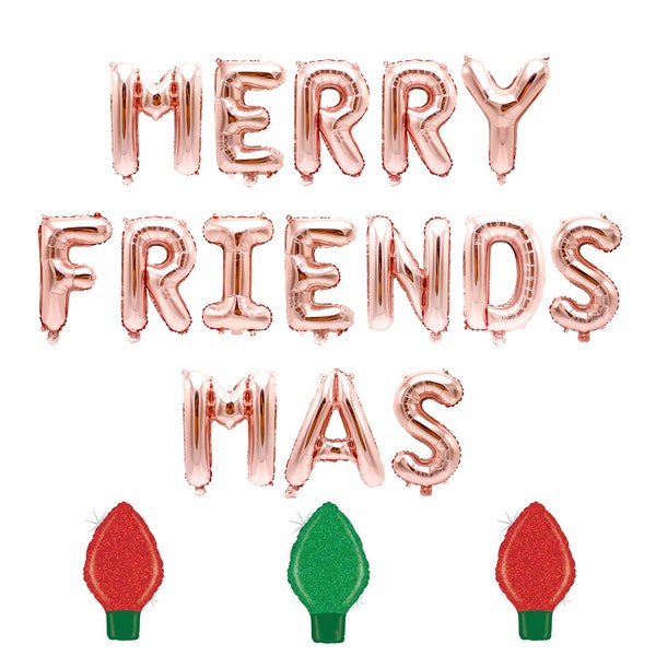 Rose Gold "Merry Friendsmas" Balloon Banner - 16" Letter Balloons - Rose Gold - Holiday Party, Merry Christmas Decor, Seasonal, Bachelorette