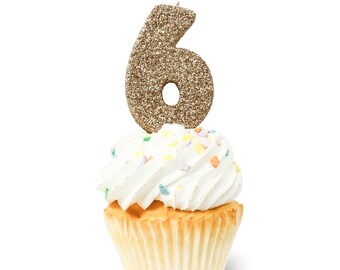 3" Number 6 Candle - Rose Gold  - Six Cake Topper, Birthday Party Decor, Sixth, 6th Anniversary, Glitter, Sparkle, Cupcake