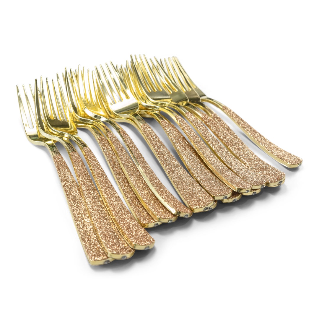 15pc Gold Forks Rose Gold Glitter Decorative Silverware Etsy