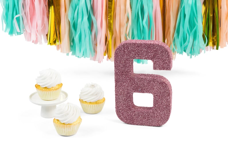 Smash Cake Prop Table Deco XL Glitter Number Six 6th Birthday Party Anniversary Giant Giant Number 6 Blush Pink 8 6