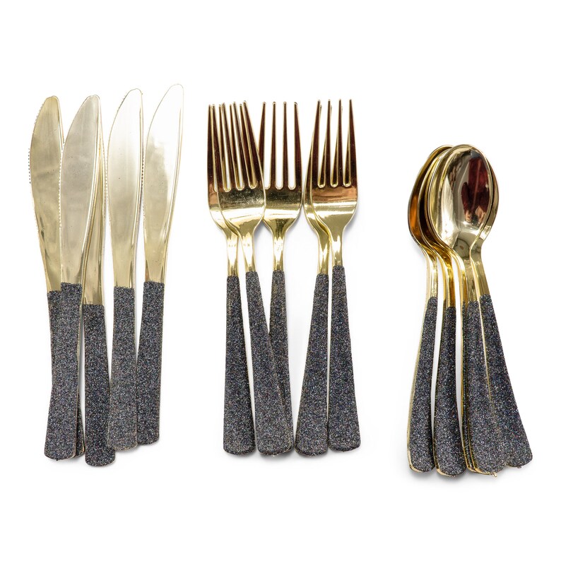15pc Gold Forks Black Glitter Decorative Silverware Etsy