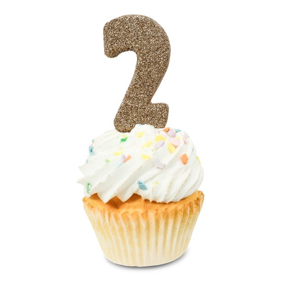 Bougie numéro 2 de 3 po Or rose Deux décorations de gâteau, décor d' anniversaire, deuxième, 2e anniversaire, paillettes, étincelles, bougie  Cupcake -  France
