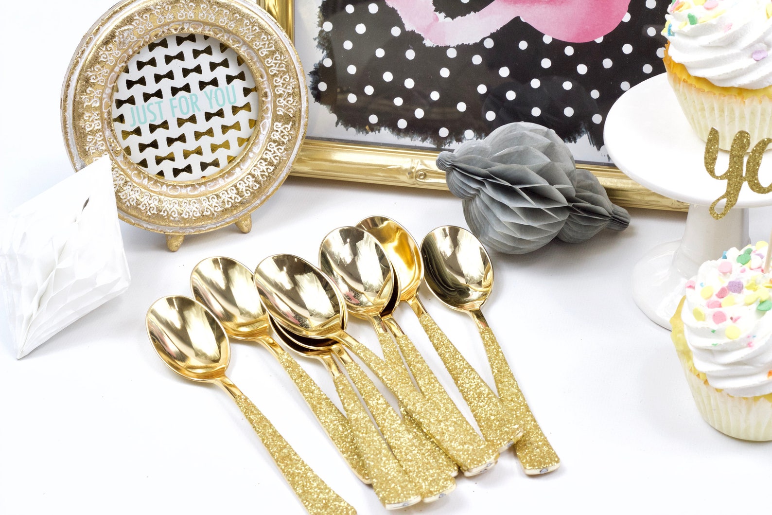 15pc Gold Spoons Gold Glitter Decorative Silverware Etsy
