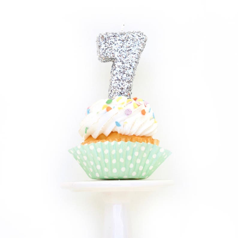 3 Number 7 Candle Seventh Silver Cupcake Candle Seven Cake Topper 7th Anniversary Glitter Cake Topper Birthday
