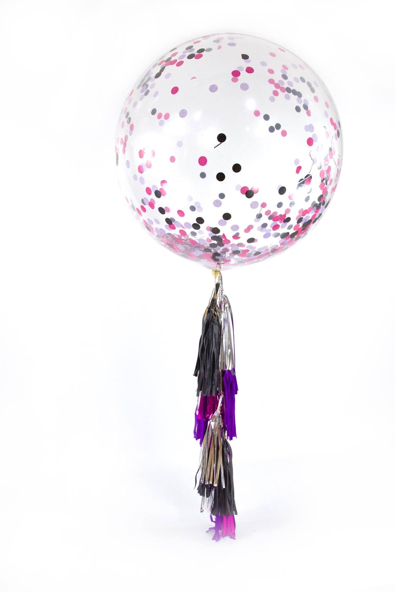 Large Confetti Balloon Hot Pink Purple Black Giant Confetti Etsy