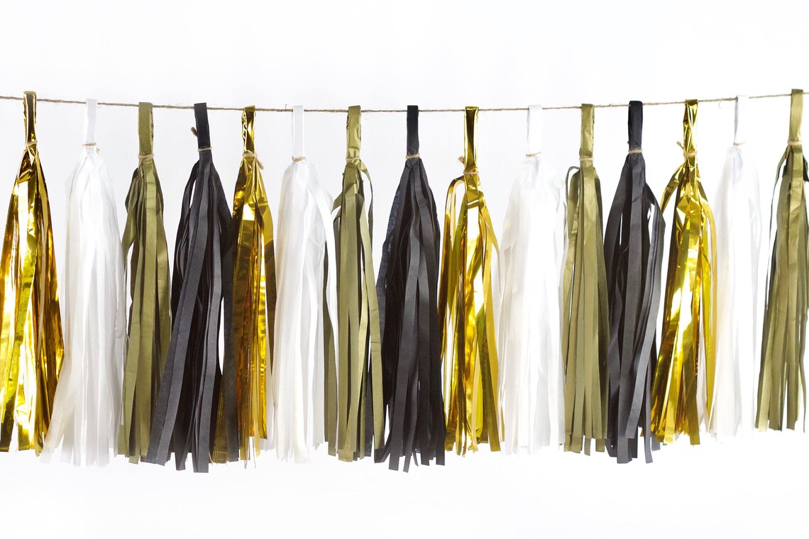15 Tassel Garland Gold Black White Tassels Midnight Etsy