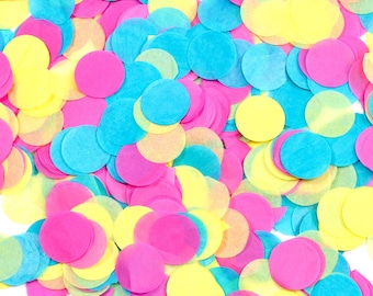 Confetti Pack - Blue Yellow Hot Pink Biodegradable 1” Confetti- “Confetti Cocktail"- Table Decor, Baby Shower, Bridal, Birthday