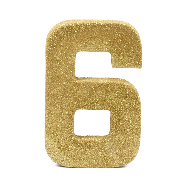 Géant numéro 6 - Gold Fine 8" 6 - Smash Cake Prop Table Deco XL Glitter Number Six 6th Birthday Party Anniversary Giant