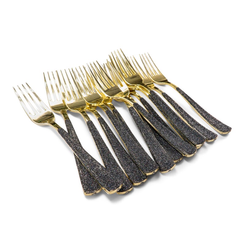 15pc Gold Forks Black Glitter Decorative Silverware Etsy