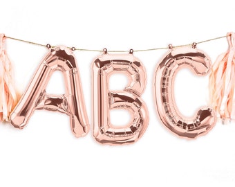 16” Custom Rose Gold Balloon Banner, Wedding, Birthday, Bridal Shower, Baby Shower, Balloon Prop, Letter Balloon, Rose Gold Decor,Party,Grad