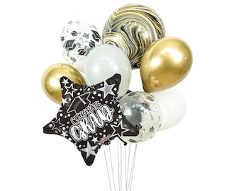 Balloon Cluster - Personalize with School Colors- “Congrats Grad”, Grad Party, Graduation Decor, Graduation Table Centerpiece