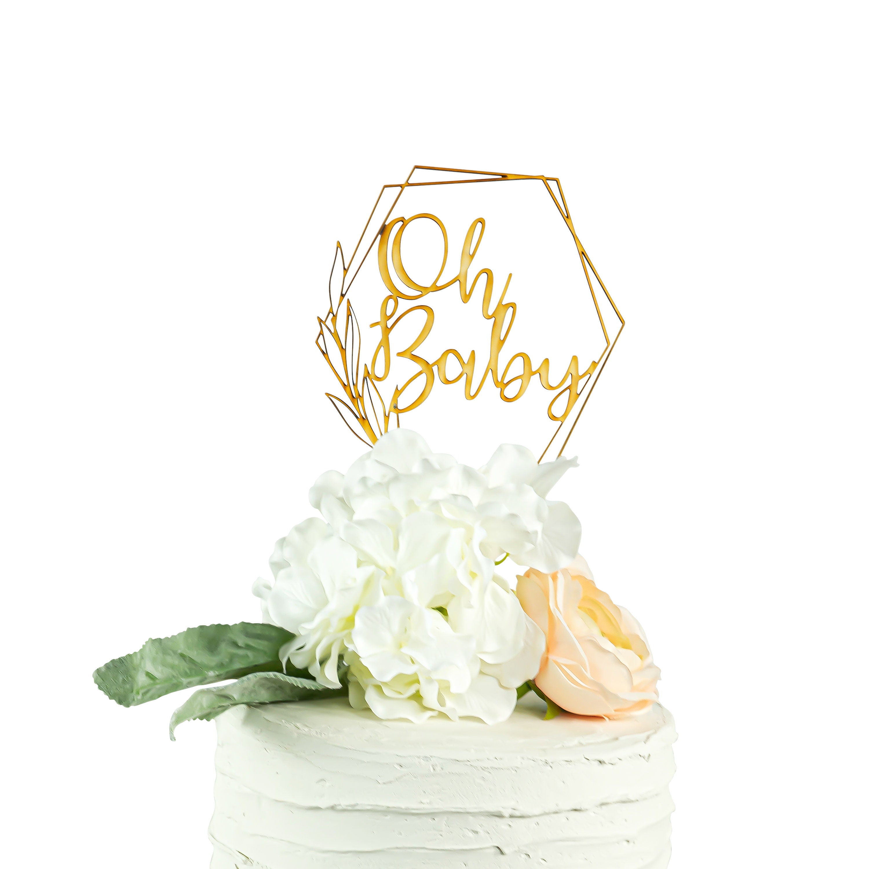 Oh Baby Script Geometric Wreath Frame Wood Cake Topper- Raw Wood Baby…