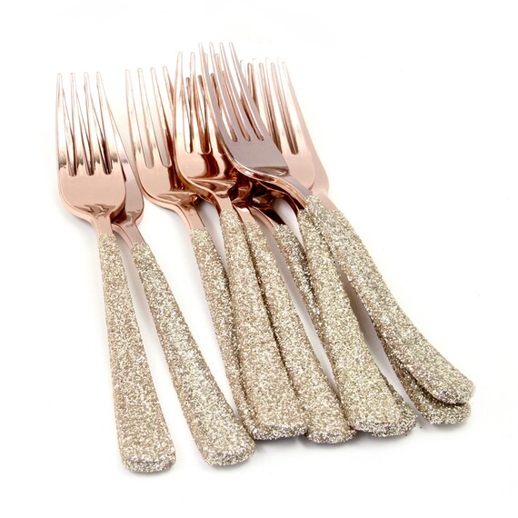 15pc forchette in oro rosa glitter oro bianco argenteria decorativa,  stoviglie usa e getta, utensili in oro bianco, fatti a mano -  Italia