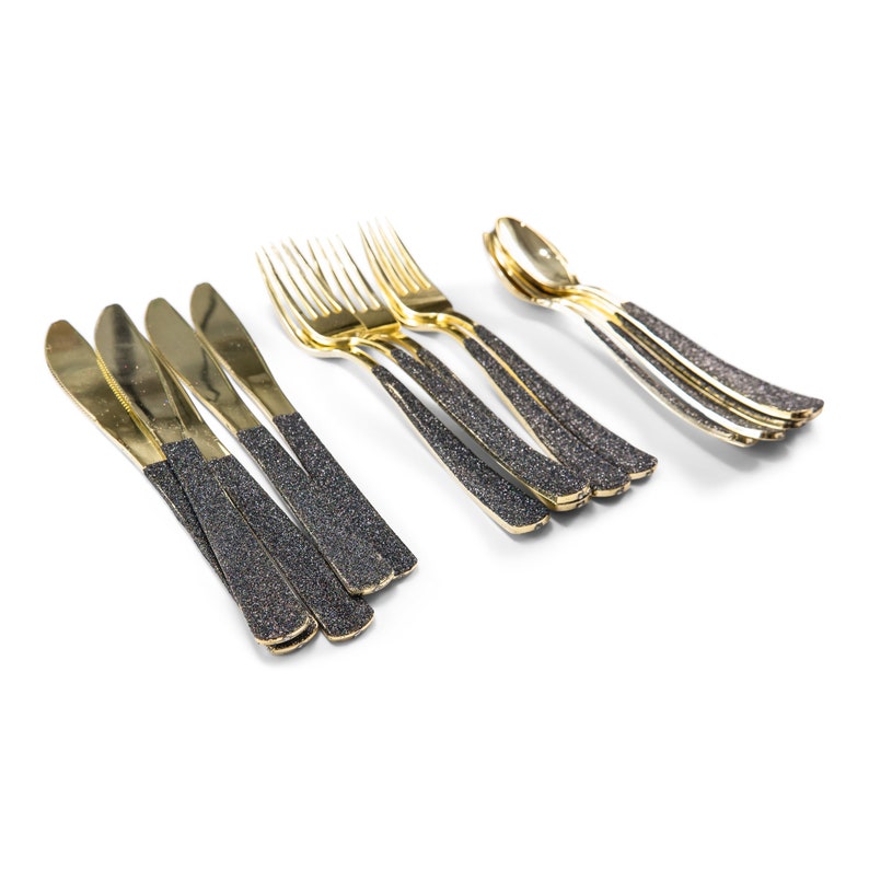 15pc Gold Forks Black Glitter Decorative Silverware Etsy
