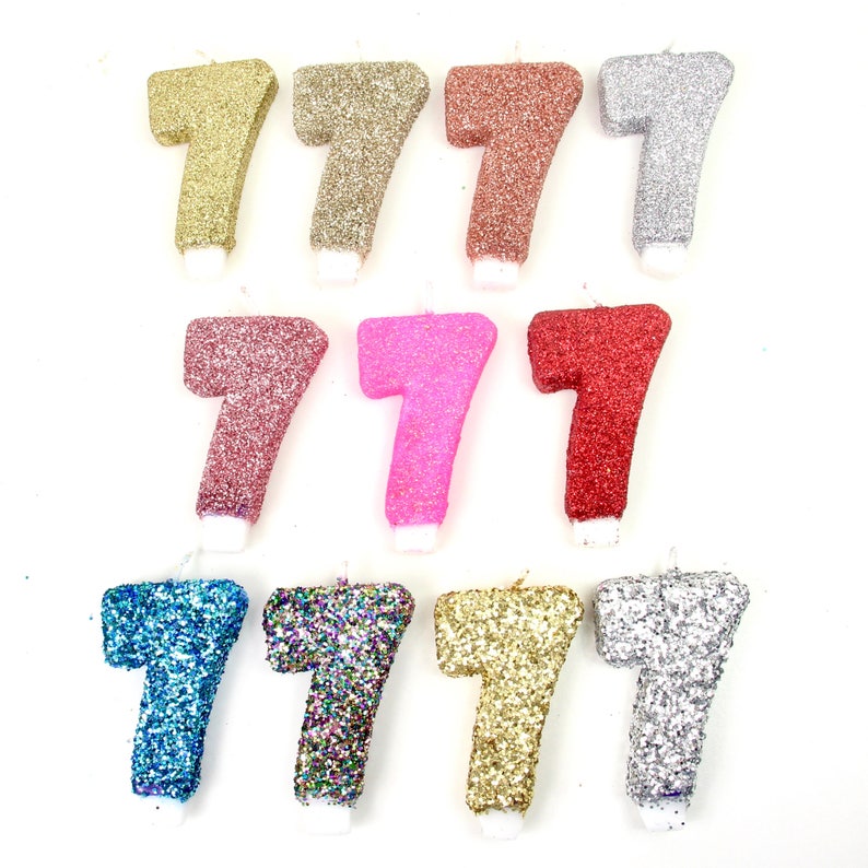 3 Number 7 Candle Seventh Silver Cupcake Candle Seven Cake Topper 7th Anniversary Glitter Cake Topper Birthday