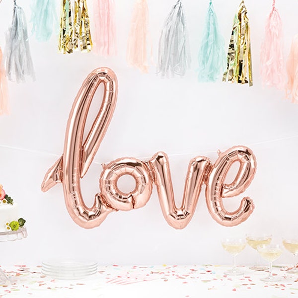 Giant "Love" Script Balloon in Rose Gold - 40” XL - Bridal Shower Prop, Wedding Script Love Balloon Rose Gold Bachelorette Party