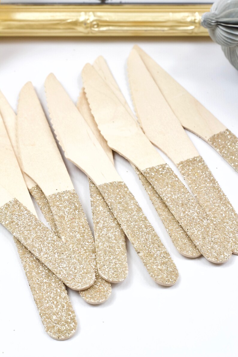 15pc Wood Glitter Knife White Gold Glitter Decorative Etsy
