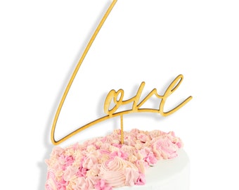 Love Script Wood Cake Topper - Raw Wood - Bridal Shower Cake Topper, Wedding Wooden Cake Topper, Engagement Party, Anniversary Cake