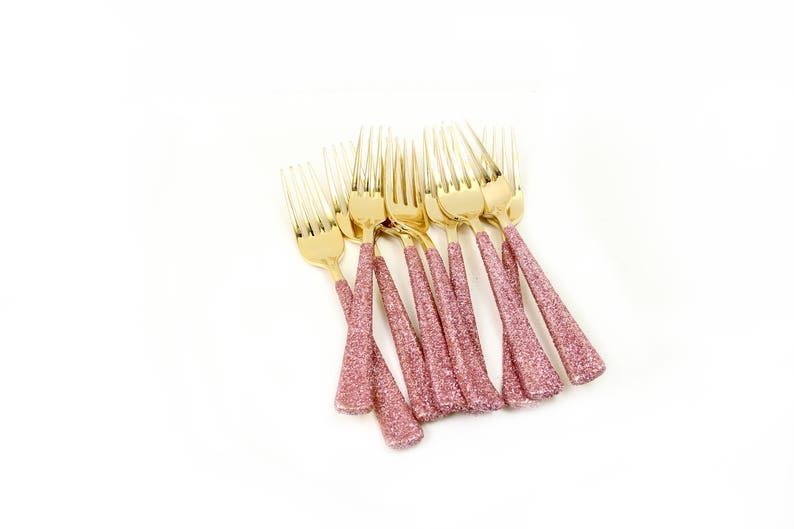 15pc Gold Forks Blush Pink Glitter Decorative Silverware Etsy
