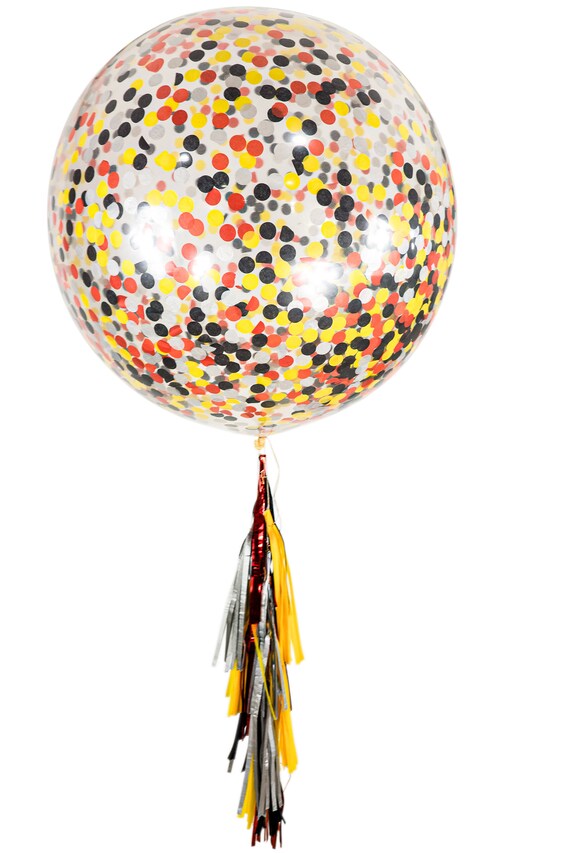 Large Confetti Balloon Red Black Yellow Orange Silver Giant Etsy