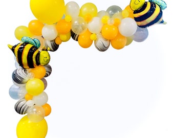 Balloon Garland Kit - Yellow Mustard Black White - Giant Balloon Arch -“BEE-Utiful” XL Party Prop Backdrop, Bee Theme, Bee Decor, Buzzing