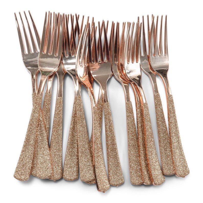 15pc Rose Gold Forks Rose Gold Glitter Decorative Etsy