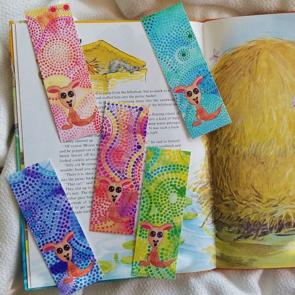 Kangaroo bookmark Colorful Australian book mark Aboriginal design