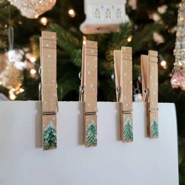 Christmas Clothespins | Holiday Magnetic Pegs | Christmas Tree Clothes Pins