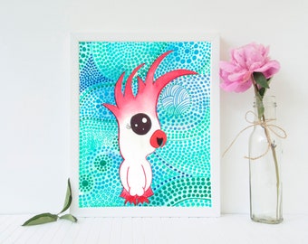 Cockatoo print Australian Animal Art Kid Room Decor Nusery Decor, Aussie Love, Cartoon Style