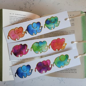 Elephant bookmark Bibliophile Page marker Cute bookmark designs Bookworm gift Watercolor elephant Book lover gift Best gifts for readers