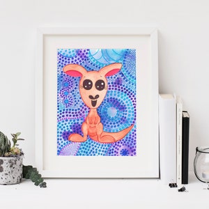Watercolor Kangaroo Print, Australian Art, Aboriginal Art, Kangaroo Nursery, Kangaroo Art Print, Watercolor Anime, Australian Animal