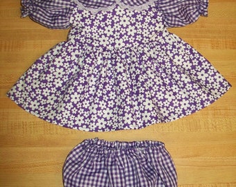 LT PINK GINGHAM+BLUE FLOWER CALICO DRESS+PANTY for 16/" CPK Cabbage Patch Kids