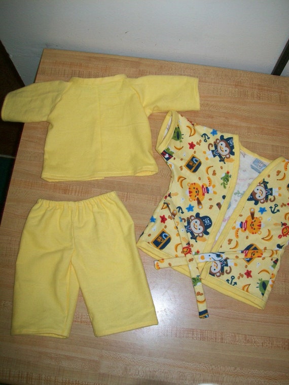 PIRATE ZOO ANIMALS YELLOW flannel pjs pajamas for 16-17/" CPK Cabbage Patch Kids