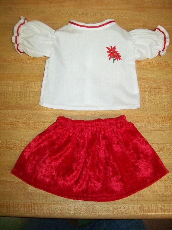 WHITE CHRISTMAS BLOUSE RED PANNE VELVET SKIRT for 16/" CPK Cabbage Patch Kids