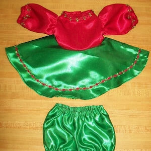 RED & GRÜN Satin SKATER Outfit Kleid + Höschen für 16 "Preemie Cpk Cabbage Patch Kids."