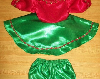 RED & GRÜN Satin SKATER Outfit Kleid + Höschen für 16 "Preemie Cpk Cabbage Patch Kids."