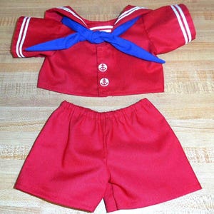 3 pc SAILOR SUIT OUTFIT for 16&quot; Cabbage Patch Kids cpk dolls shirt tie shorts --in red, white, blue or turquoise and hats