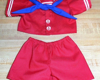 3 pc SAILOR SUIT OUTFIT for 16" Cabbage Patch Kids cpk dolls shirt tie shorts --in red, white, blue or turquoise and hats